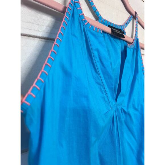 Madison Mathews Size XS Blue Sleeveless Top With Pink Trim - Picture 2 of 5